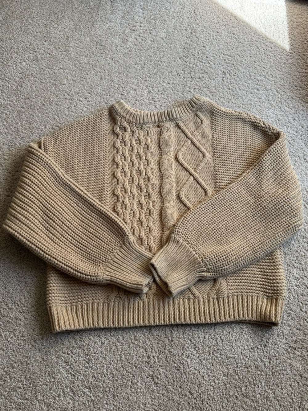 Free People Textured Cable Crewneck Sweater - Beige